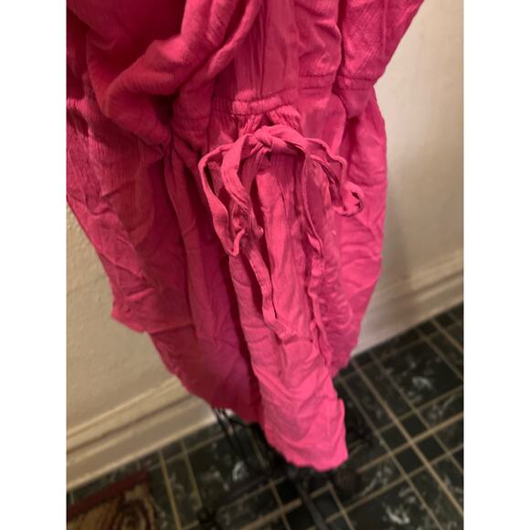 Elan Oversized 3/4 Sleeves Drawstring Tie Side Blouson Mini Dress Pink Size M - Picture 6 of 9